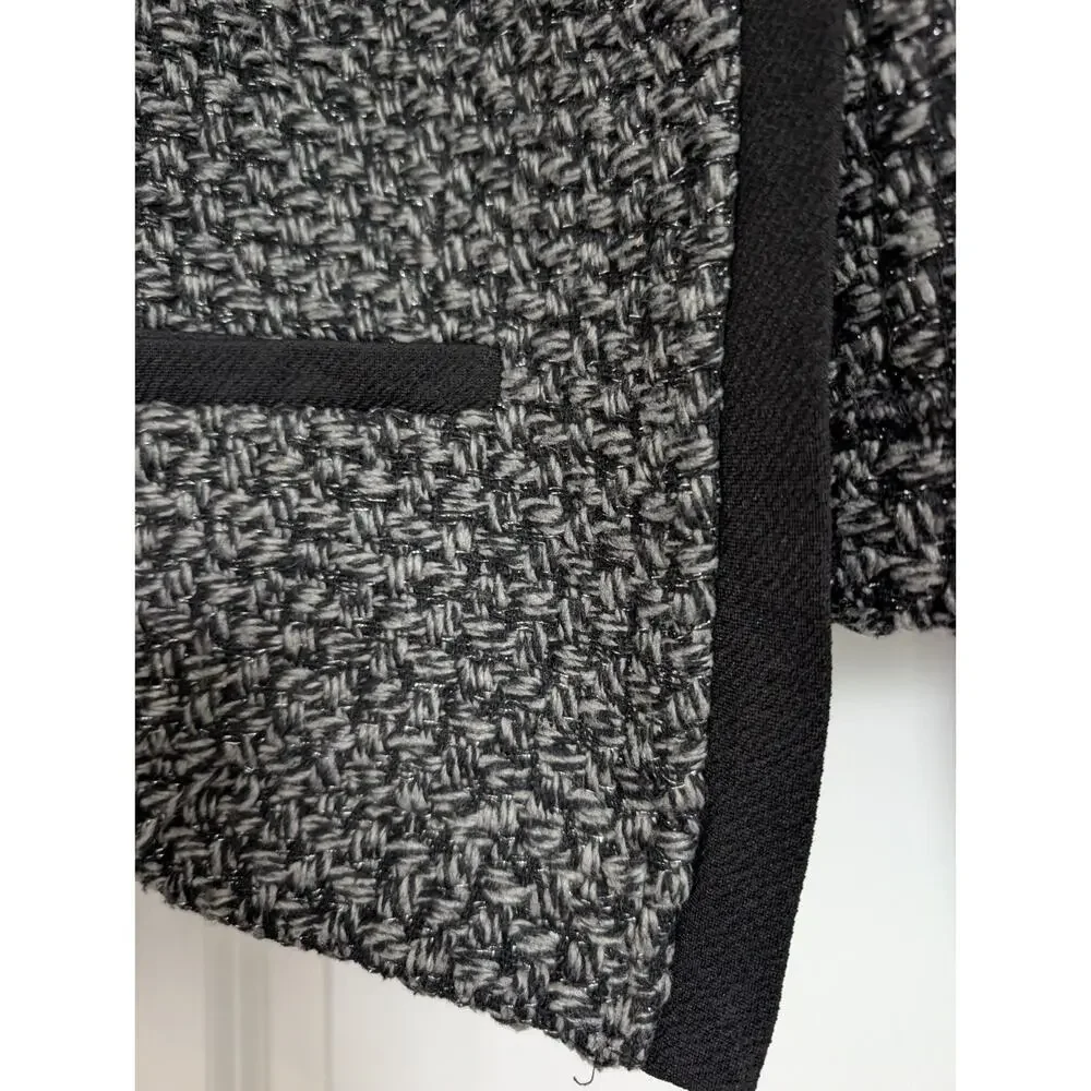 Elodie Womens Black Grey‎ Metallic Tweed Open Front Cropped Jacket Size L